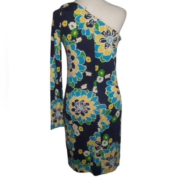 Lilly Pulitzer Twyla Print Floral Silk Cotton Blend One Shoulder Dress Sz Medium - Picture 2 of 7